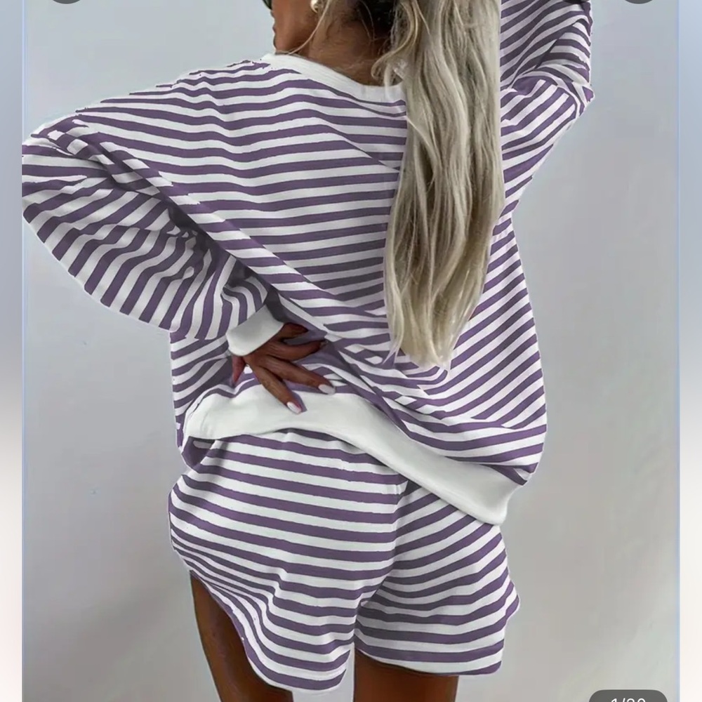 Striped Purple and White Pajama Set